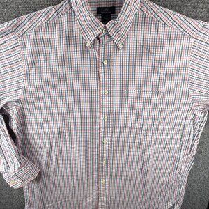 Brooks Brothers Pink Blue Check Long Sleeve Button Up Shirt Large Woven Cotton